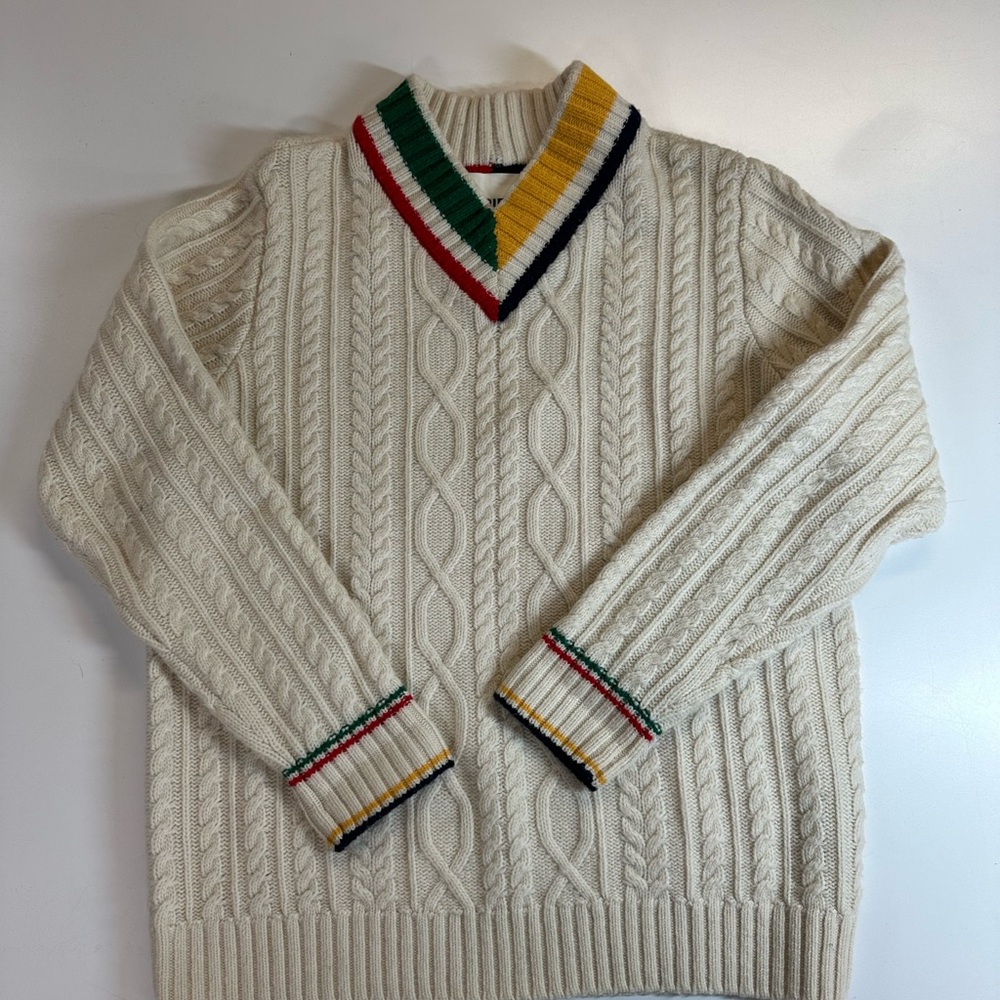 Hudson Bay Canada Stripes Lambswool Vneck Pullover Sweater Small